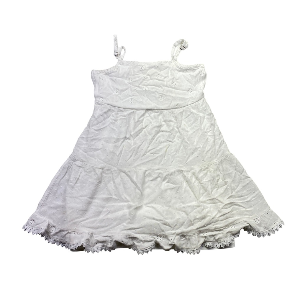 No Comment Girls White‎ Eyelet Tiered Dress Adjustable Straps Lace Hem Sz L 14